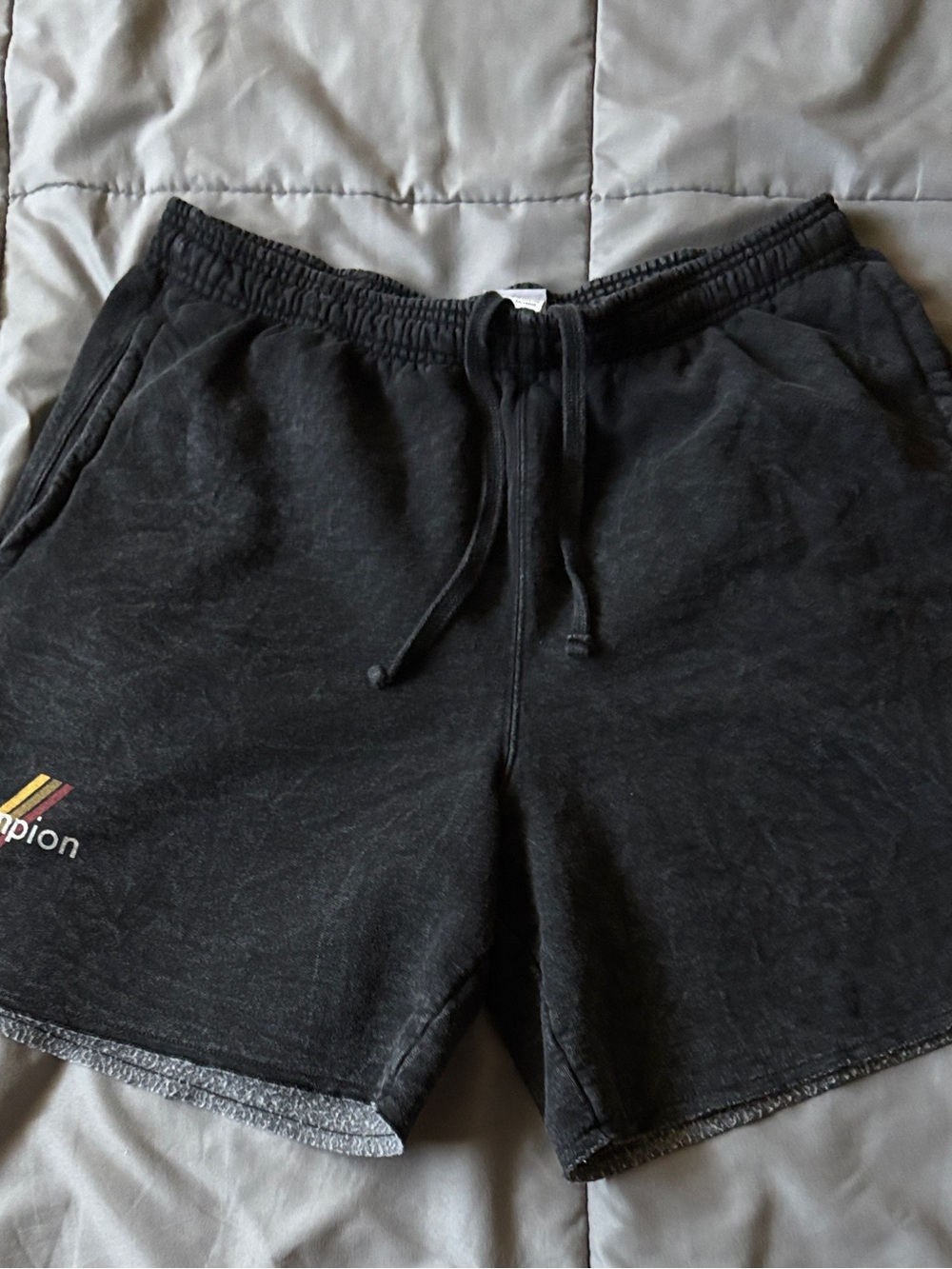 Champion Black Athletic Drawstring Shorts with Small Multicolor Logo